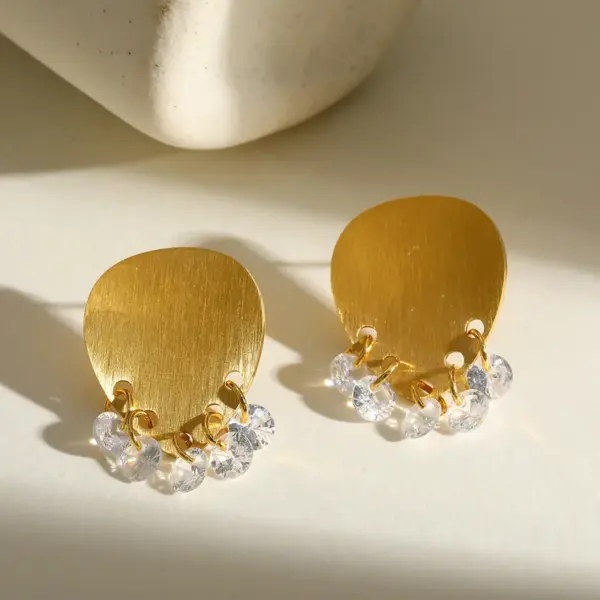 oly-9511a8df5a549335f0ba3a5490ee8bbd Wholesale 18K Gold Plated 304 Stainless Steel Vacuum Electroplating (In Furnace) Rhinestone Geometric Brushed Earrings For Women Independence Day
