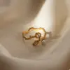 Wholesale 304 Stainless Steel Geometric PVD Coated December Birthstone Turquoise 18K Real Gold Plated Casual Style Round Rings