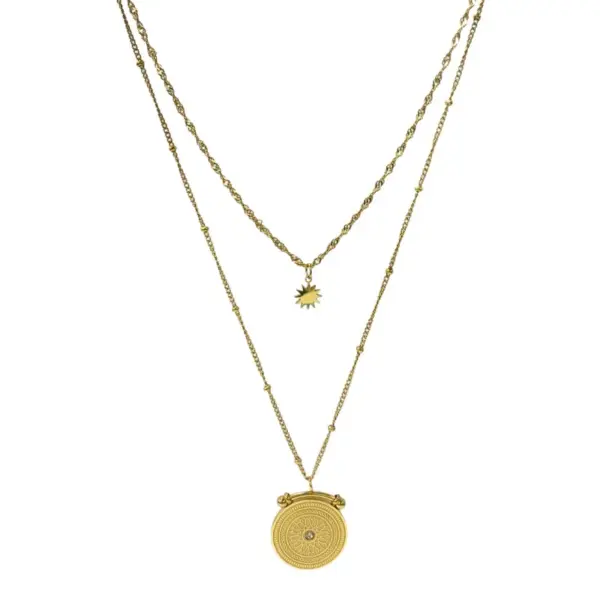 Wholesale Starburst Asymmetrical Necklace For Unisex, Made Of Titanium Steel With 18K Real Gold Plating And Rhinestone Inlay