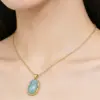Wholesale Geometric Necklace For Women With Amazonite Inlay, Copper Base, 18K Real Gold Electroplated Bezel Setting And Box Chain