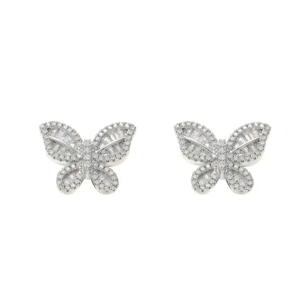 Wholesale Fashionable Butterfly Stud Earrings For Women Hip Hop Copper Embedded Zirconia 3D Butterfly Full Zircon Earrings