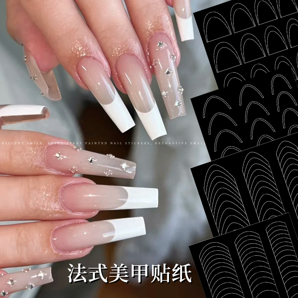 Wholesale Net red nail stickers new French arc simple auxiliary stickers hollow spray WeChat crescent thin tough nail stickers