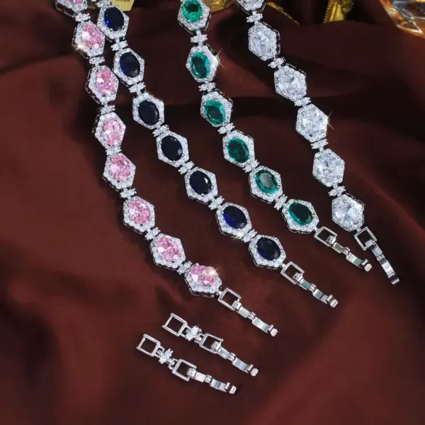 Wholesale Geometric Waterproof Non Tarnish Copper Bracelet For Women With Rhodium Plating And Zircon Inlay Featuring Tennis Chain
