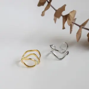 Wholesale Vacuum Plating Real Gold Plated 18K Gold Solid Color 304 Stainless Steel IG Style Simple Style Waterproof Non Tarnish Open Rings