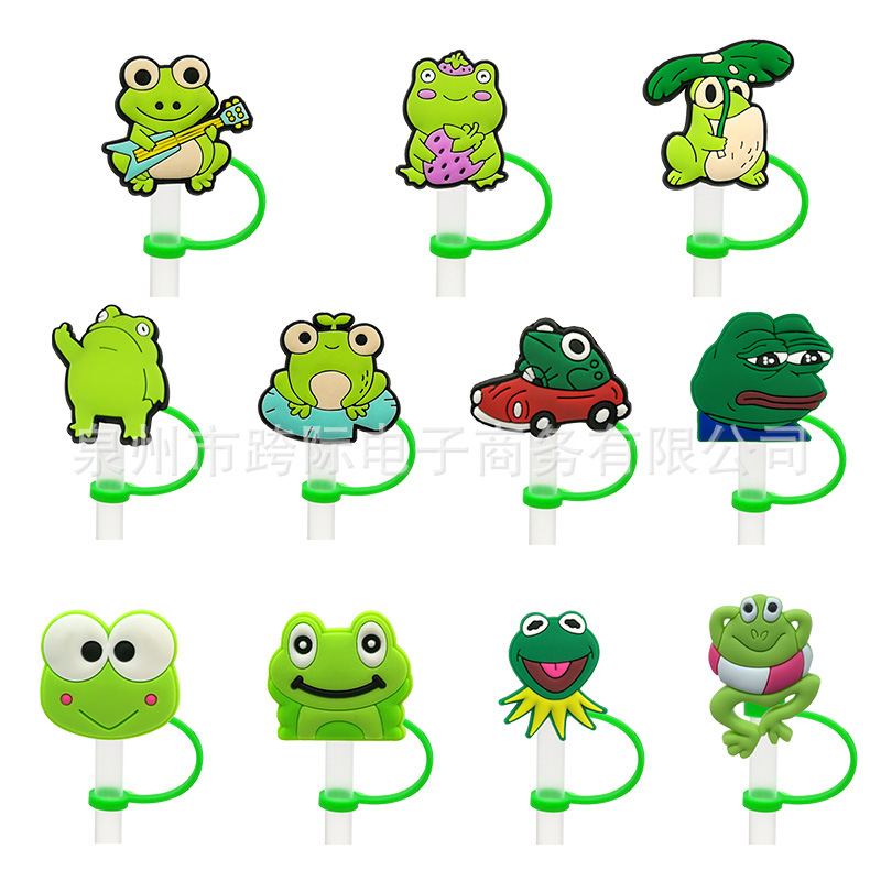 Wholesale Cartoon Frog Series Suction Tube Cover Suction Cap Silicone Dust Plug Cute Animation Party Straw Decoration Cross-border Products