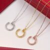 Wholesale Electroplated copper full diamond nail necklace with polished nail design, clavicle chain