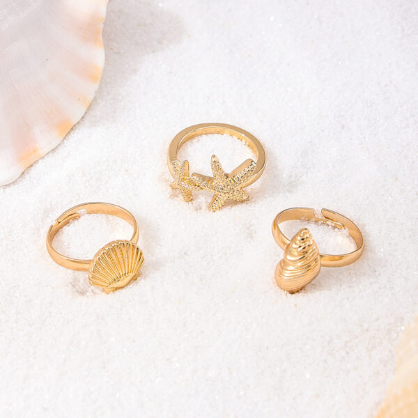 oly-957a593d9cb7c0ebe9f51430fc967cdb Wholesale 3 Pieces French Vintage Marine Elements Metal Starfish Shell Conch Women Open Ring suit Holiday Style