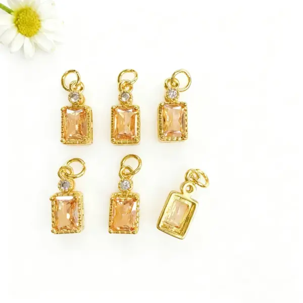 Wholesale 18K Gold Plated Copper Color Retention Rectangular Colorful Zircon Twelve Constellation Stone Pendant DIY Jewelry Hanging Water Plated Imitation Gold Geometric