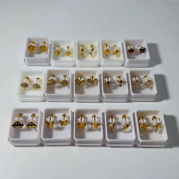 Wholesale 304 Stainless Steel Cross Heart Shape Snowflake PVD Coated Zircon 18K Gold Plated Sweet Waterproof Non Tarnish Plating Cartilage Earrings