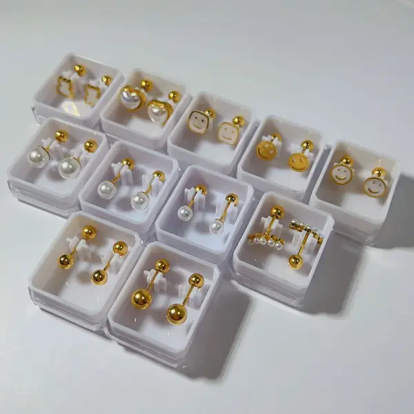 Wholesale PVD Coated 18K Gold Plated Heart Shape Ball 304 Stainless Steel Sweet Waterproof Non Tarnish Cartilage Earrings