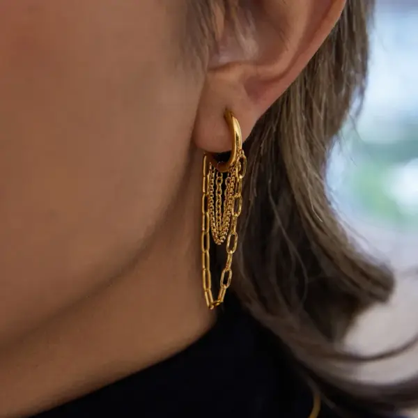 Wholesale Gold Stainless Steel Tassel Earrings Women's Jewelry Daily Wear Holiday Date Simple Classic Style Vacuum Plated 18K Gold