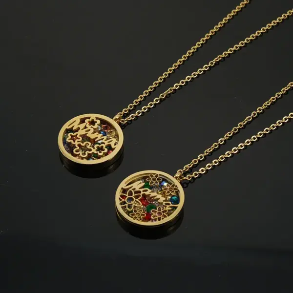 Wholesale Jewelry Fashion Round Letter Flower 304 Stainless Steel Zircon 18K Gold Plated Hollow Out Stainless Steel Jewelry Sets