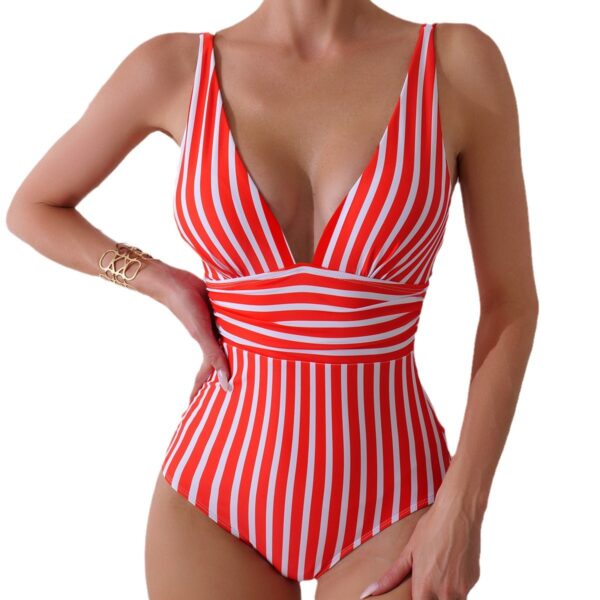 oly-95f6cf0926fb902b44bd071deae6f1cb Wholesale One-piece Swimsuit Deep V-neck Striped Briefs Classic