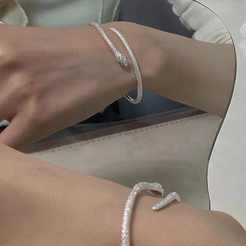 Wholesale Silver Open Snake Bracelet Ins Women's Accessible Luxury Fashion Trendy Hip-Hop Funny Scary Exotic Snake Bracelet
