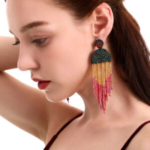 Wholesale Rice Bead Tassel Earrings Bohemian Retro Ethnic Style Creative Foreign Trade European and American Handmade Earrings Handmade