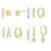 Wholesale True Gold Plated Brass Six-Pointed Star Pendant Earrings For Women Fashionable Geometric Shape Jewelry With Embedded Zirconia
