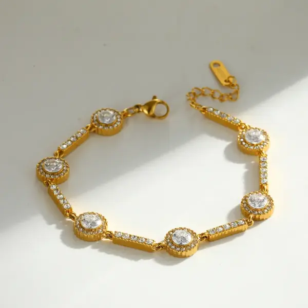Wholesale Round Easter Bracelet For Women In 18K Real Gold Plated 304 Stainless Steel With Rhinestones And 0.03µm Plating Thickness
