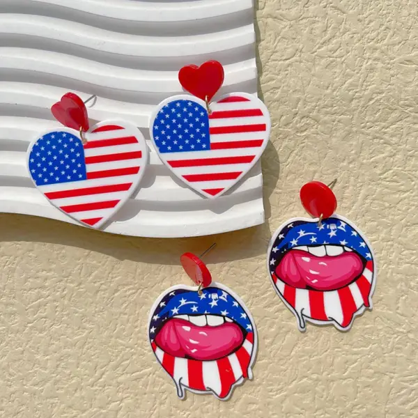 Wholesale 1 Pair Casual Classic Style Dinosaur Heart Shape American Flag Arylic Drop Earrings
