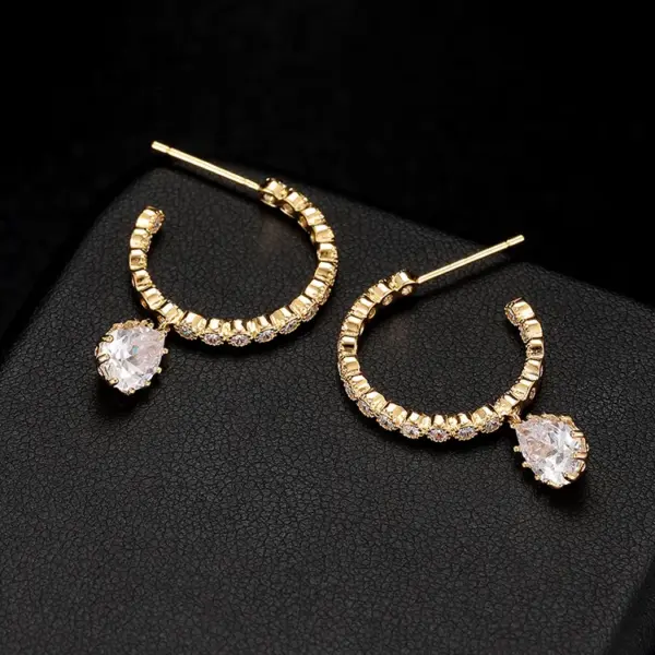 Wholesale Geometric Stud Earrings For Women With 925 Sterling Silver Posts, Copper Base, 14K Gold Plated, Zircon Inlay