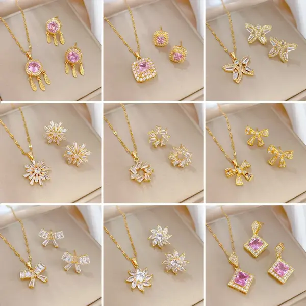 Wholesale Copper Simple Style Plating Inlay Rhombus Bow Knot Zircon Jewelry Set