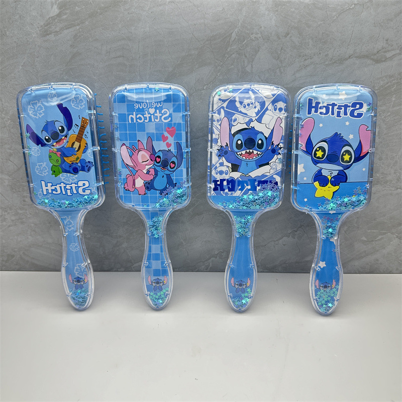 Wholesale Foreign trade Stitch square long handle sequins quicksand hair comb star baby air cushion comb Stitch massage comb batch