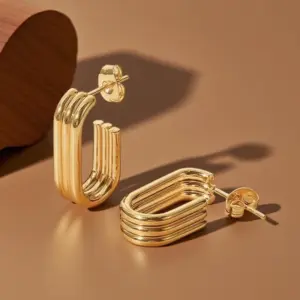 E0397-Three Rows of U-earrings- Gold