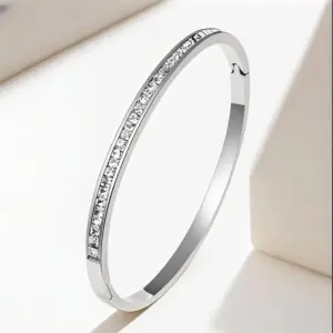 29-D-12 Steel Bracelet with a Row of Square Diamonds (Never Fade)
