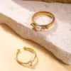 Wholesale Unisex Heart Shape Rings In 304 Stainless Steel With Rhinestone Inlay, Sweet Style, 2 Pieces Set