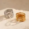 Wholesale Ion Plating (IP) 18K Gold Plated Lines 304 Stainless Steel Casual Hip-Hop Rock Waterproof Non Tarnish Open Rings - Nihaojewelry