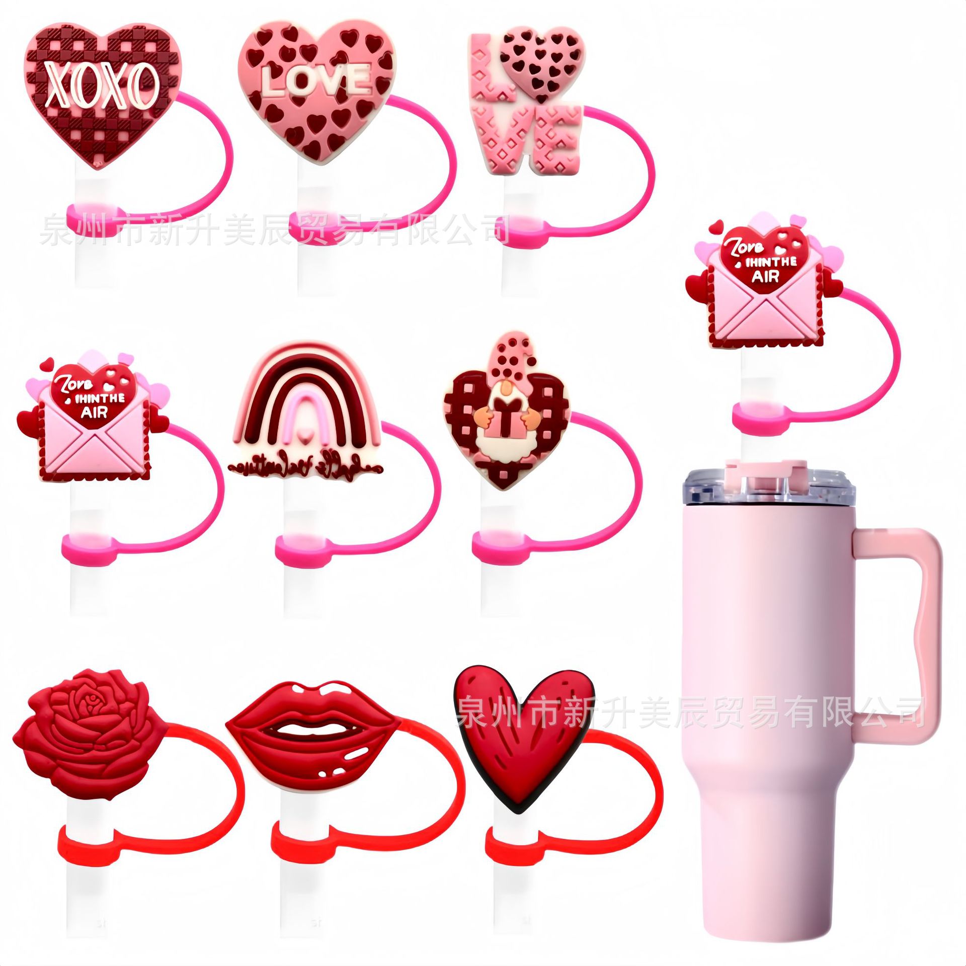 Wholesale New Valentine's Day Straw Cover Straw Cap Silicone Dust Plug Party Creative Personalized Straw Decoration