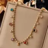 Wholesale 302 Stainless Steel 304 Stainless Steel Glass Round Ion Plating (IP) Artificial Rhinestones 18K Gold Plated Simple Style Classic Style Waterproof Non Tarnish Inlay Ball Chain Gold Necklace