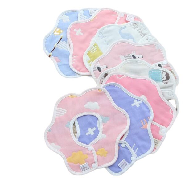 oly-96f1e7ae25abf8e657216eee81b5fcc6 Wholesale Petal Bib Pure Cotton Factory Direct Sales Wholesale 360 Octagonal Pure Cotton Six-Layer Gauze Plum Petal Bib