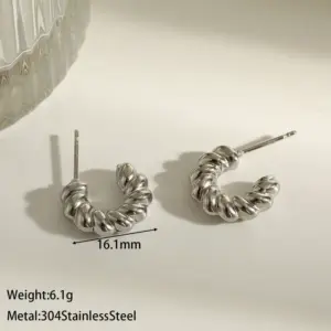 Steel-colored Twisted Rope Pattern Earrings