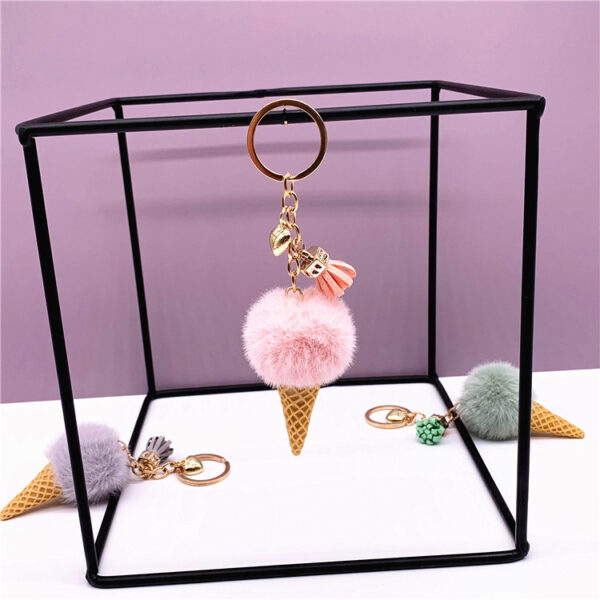 Wholesale Ice Cream Keychain Cute Bag Cartoon Plush Pendant Cone Car Key Chain Ring Fur Ball Creative Gift