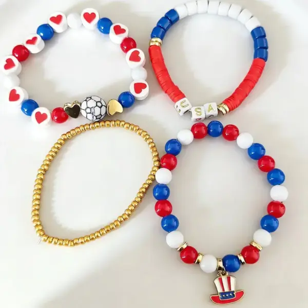 oly-9704c85fcf700b6127cca631c9981d42 Wholesale Heart Shape Bracelets For Women Made Of Soft Clay With Elastic String, Perfect For Independence Day