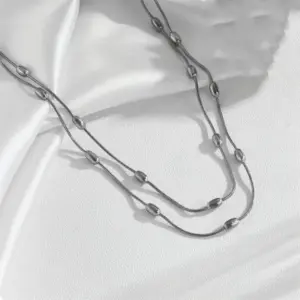 Silver Necklace Double Denier Bead round Chain