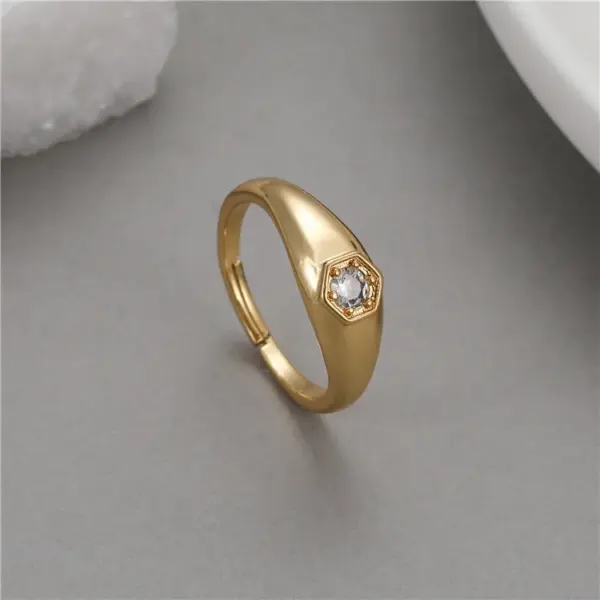 Wholesale Round Open Ring For Women In Copper With 14K Real Gold Electroplated Finish Featuring Zircon Inlay
