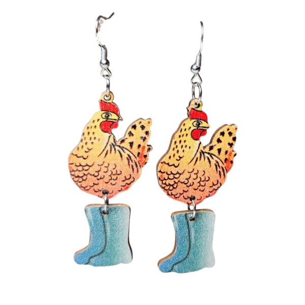 Wholesale Western Farm Pastoral Style Earrings Cute Hen Chick Stitching Pendant Wooden Double-sided Earrings