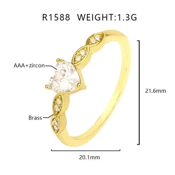 Wholesale Elegant Heart Shaped Ring For Women With Micro Paved Zircon Fashionable Personality Ring Romantic Style Suitable For Daily Wear And Dates