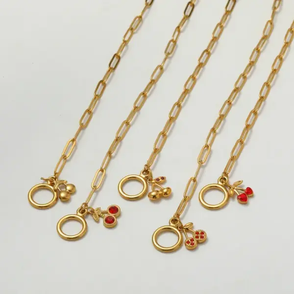Wholesale Vacuum Electroplating (In Furnace) Plated 18K Real Gold Cherry Zircon 201 Stainless Steel 304 Stainless Steel Women's Bracelet