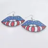 Wholesale Sunflower American Flag Lip Print Wooden Earrings Trendy Exaggerated Fashion Ear Drop Geometric Pattern Totem Craft