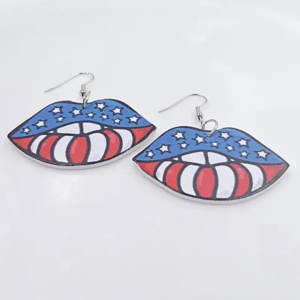 Wholesale Sunflower American Flag Lip Print Wooden Earrings Trendy Exaggerated Fashion Ear Drop Geometric Pattern Totem Craft
