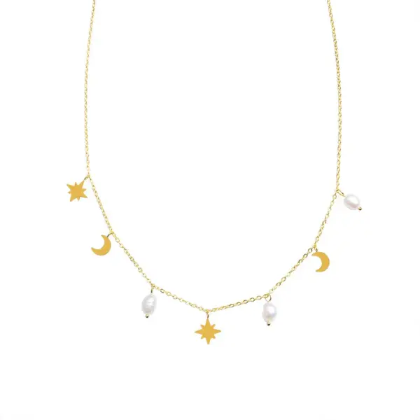 Wholesale PVD Coated Real Gold Plated 18K Gold Star 304 Stainless Steel Fashion Waterproof Non Tarnish 304 Stainless Steel Necklace