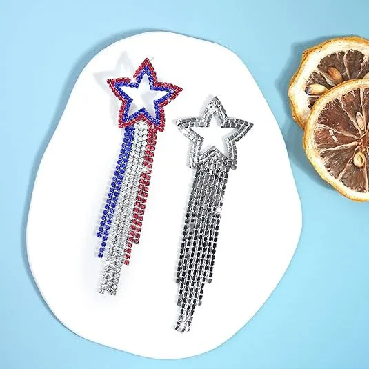 Wholesale American Flag Independence Day Heart Shaped Rhinestone Pendant Earrings Women Bohemian Long Waterdrop Jewelry Accessories