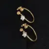 Wholesale Waterproof Non Tarnish Leaves Open Ring For Women In Copper With 14K Real Gold Plated Electroplated Finish And Zircon Inlay