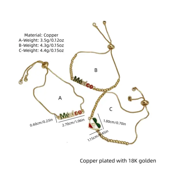 Wholesale Women’s National Flag Beaded Bracelet With Electroplated Copper And 18K Real Gold Plated Ball Chain