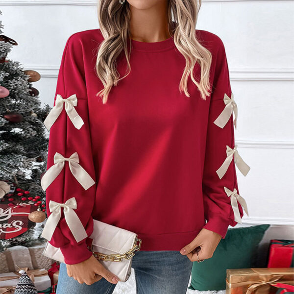oly-976a846efe6f11a351b718e303b19a73 Wholesale Spring Pullover Top Crewneck Bow Red Valentine's Day Sweatshirt