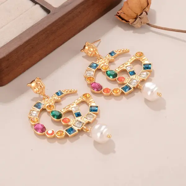 Wholesale Hypoallergenic Letter Drop Earrings For Women In Copper With KC Golden Plated UV Plating And Rhinestone Inlay
