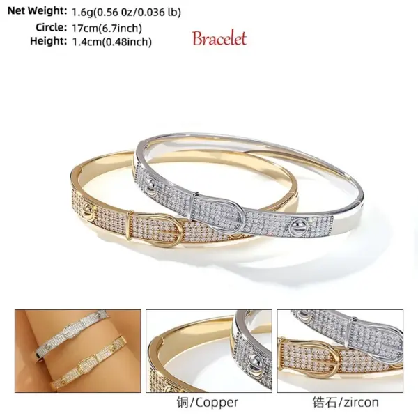 Wholesale Sparkly Waterproof Non Tarnish Bangle For Women In Copper With Real Gold Plated UV Plating And Zircon Inlay