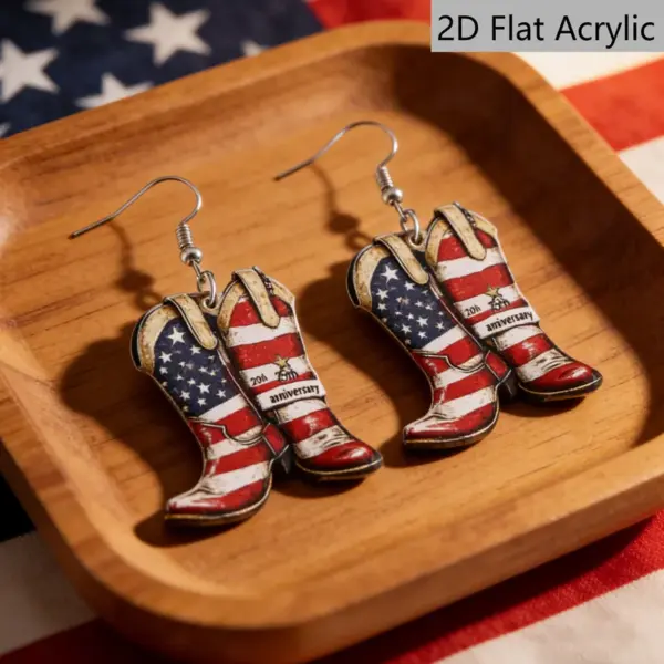 Wholesale Retro Print Boots Drop Earrings For Women In White & Red Acrylic With 304 Stainless Steel Ear Pins
